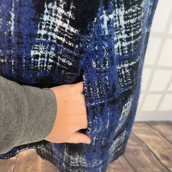 Fuzzi Blue Plaid Knitted Unlined Sweater Shacket Coat Size S - Picture 4 of 11